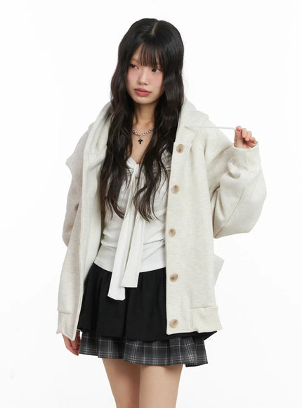 overfit-fleece-button-hoodie-cd531 / Light beige