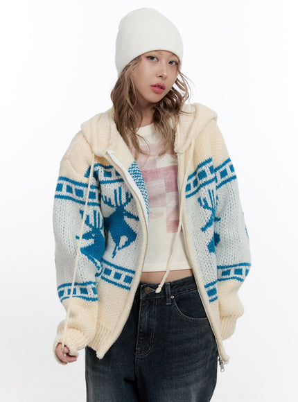 oversized-nordic-print-hoodie-cn422 / Light beige