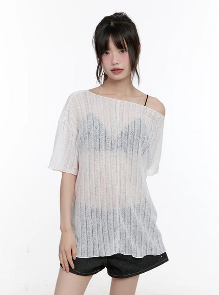 textured-loose-fit-one-shoulder-top-cl504 / White