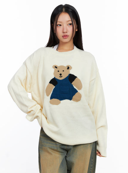 oversized-graphic-knit-sweater-co515 / Light beige