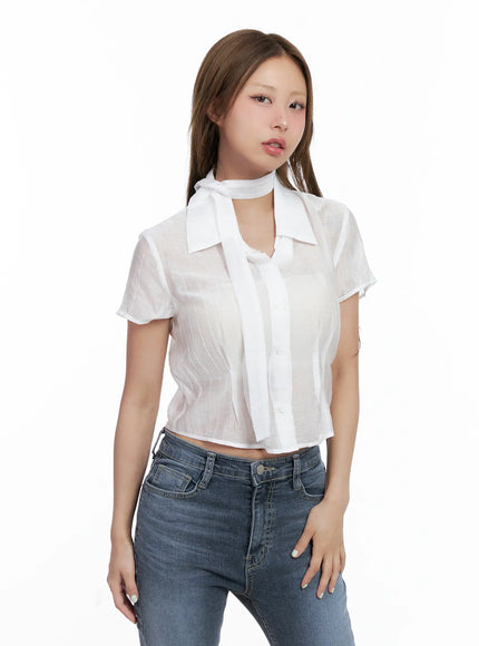 chic-tie-crop-blouse-cl510 / Light beige
