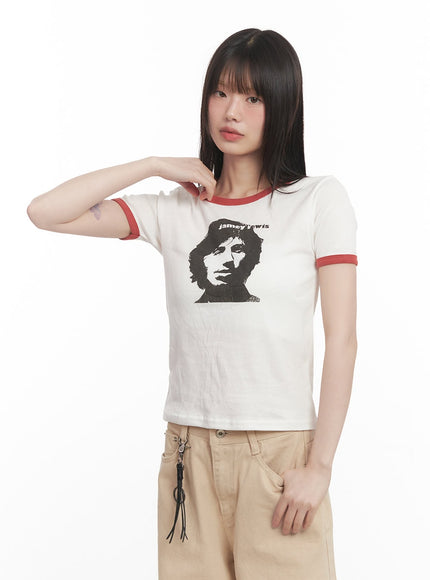 cotton-graphic-crop-tee-cm520 / Light beige