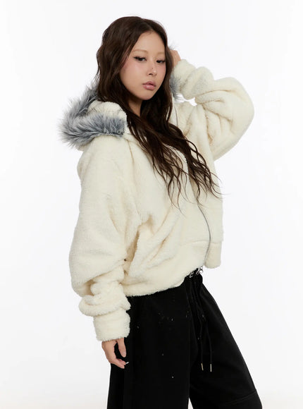 Faux Fur Fleece Zip-Up Hoodie CN527