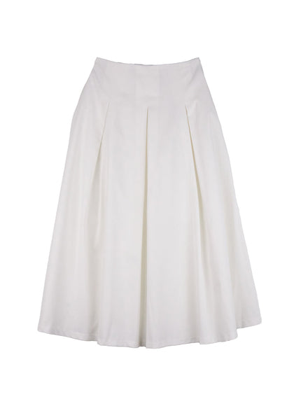 flared-pintuck-midi-skirt-cf503 / Light beige
