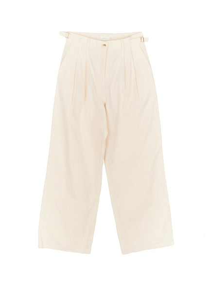 pintuck-cotton-tailored-trousers-ca502 / Light beige