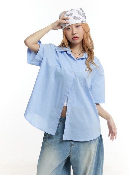 oversized-collared-short-sleeve-shirt-cy505 / Light blue