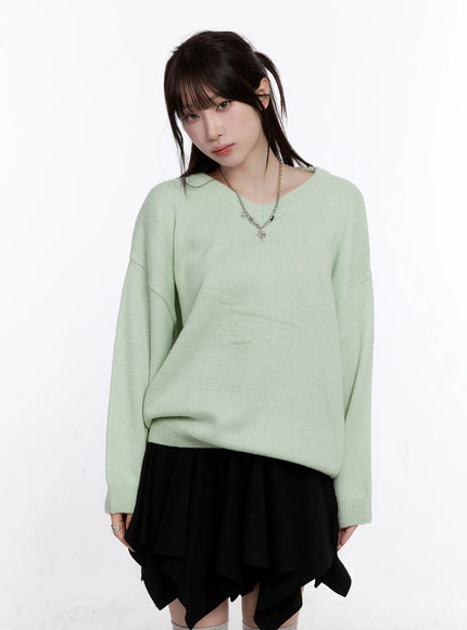 casual-loose-fit-long-sleeve-sweater-co501 / Light green