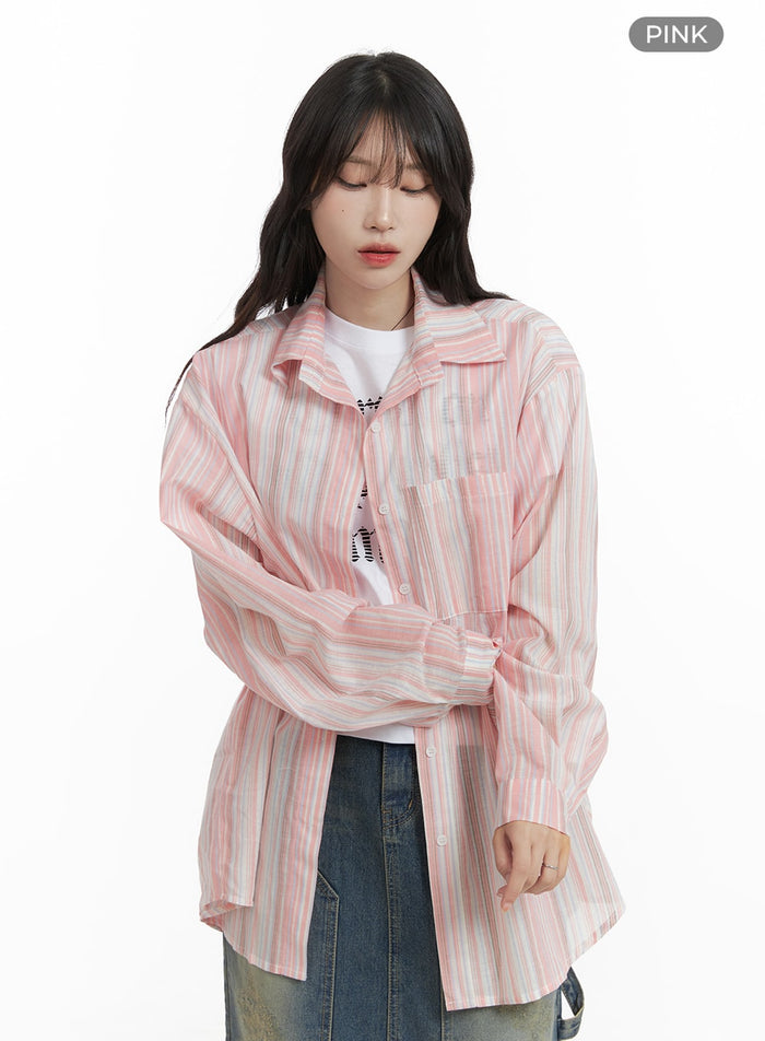 oversized-stripe-cotton-shirt-ca408 / Pink