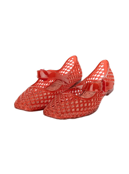 transparent-mesh-ballet-flats-cy514 / Red