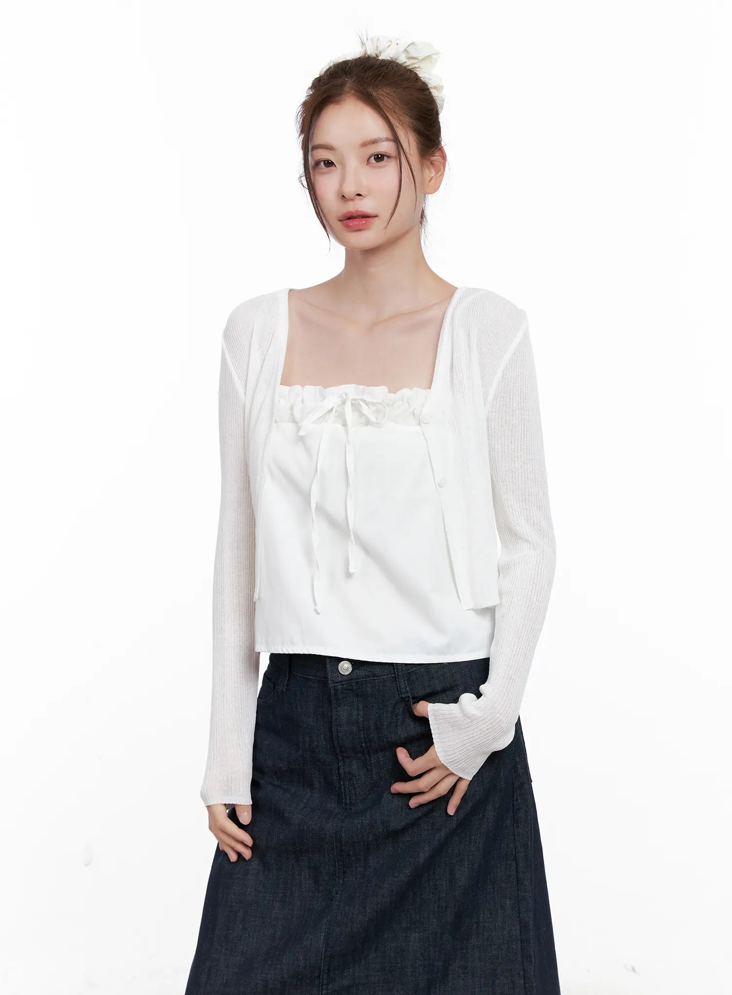 ribbed-summer-cropped-cardigan-cl523 / White