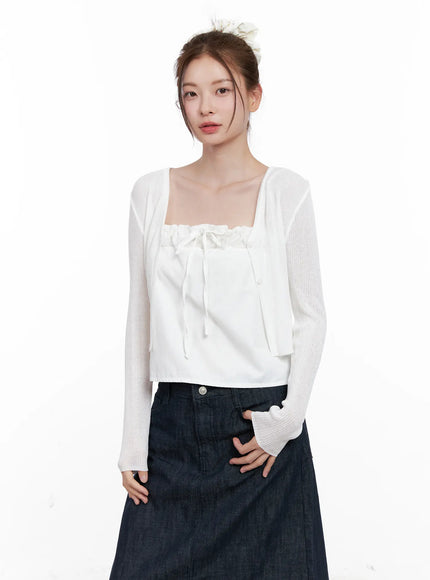 ribbed-summer-cropped-cardigan-cl523 / White