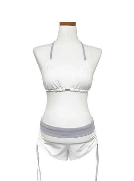 color-block-foldover-short-bikini-set-iy514 / White
