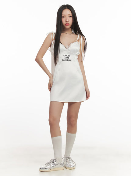 lace-trim-graphic-cami-dress-cf520 / White
