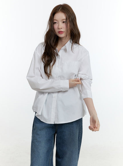 oversized-button-up-shirt-cf503 / White