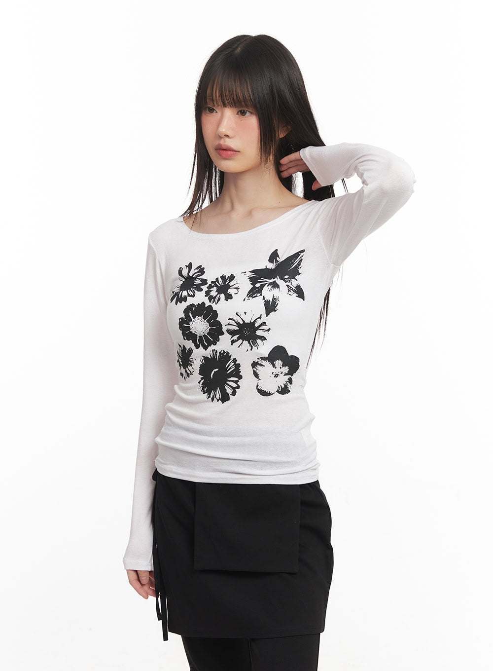 Floral Graphic Sheer Long Sleeve Top CM520