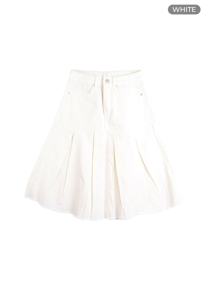 flare-pleated-midi-denim-skirt-cm413 / White