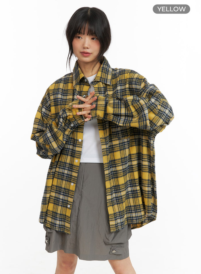 oversized-checkered-button-up-cm413 / Yellow