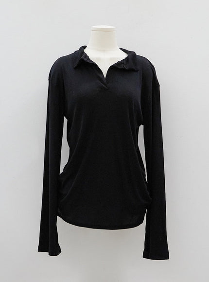 Soft Collar Sheer Long Sleeve Top IJ13