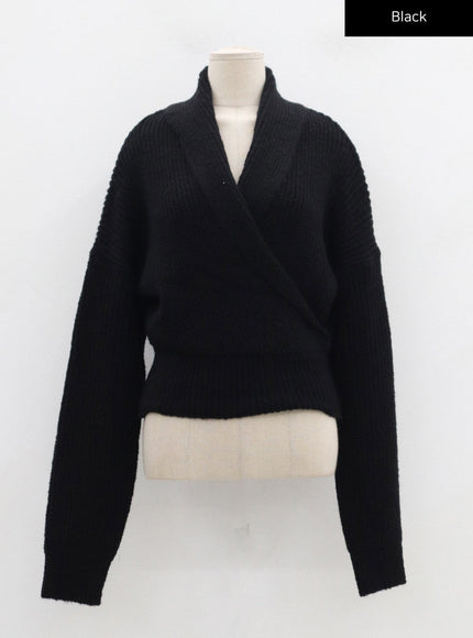 Off-Shoulder V-Neck Crossed Sweater CD19