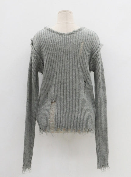Ripped V-Neck Knit Top CO13