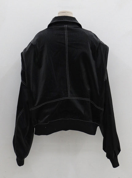 Over Fit Stitch Faux Leather Jacket Unisex CG16