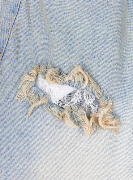 Ramona Distressed Lace Detail Wide Leg Jeans CA515
