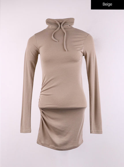 slim-fit-half-neck-mini-dress-cj426 / Beige