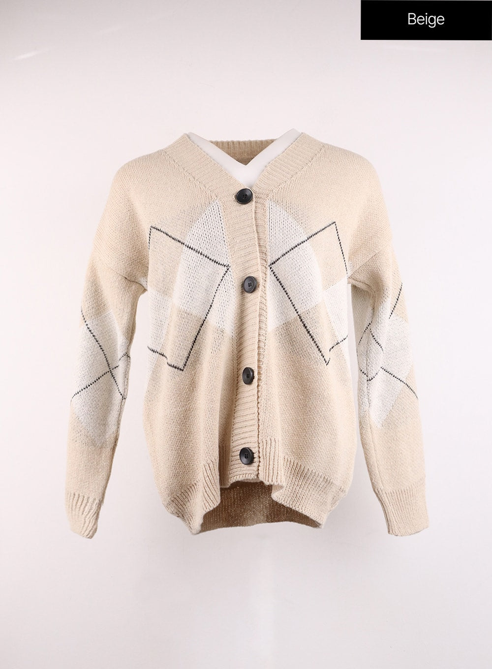 argyle-oversized-buttoned-cardigan-oj426 / Beige