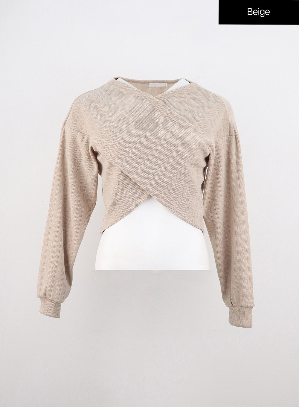 wrap-v-neck-knit-top-oo312 / Beige