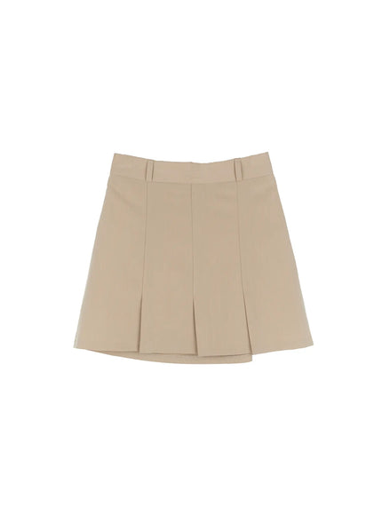 banded-pleated-mini-skirt-cg513 / Beige
