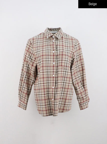 plaid-buttoned-shirt-on320 / Beige