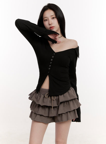 Asymmetric Buttoned Slim-Fit Cardigan CJ531