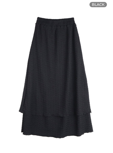 frill-textured-maxi-skirt-om404 / Black