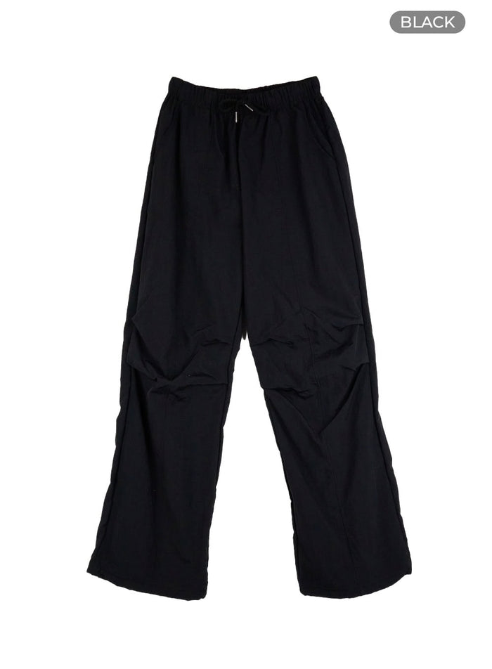 nylon-pintuck-banded-jogger-pants-cu421 / Black