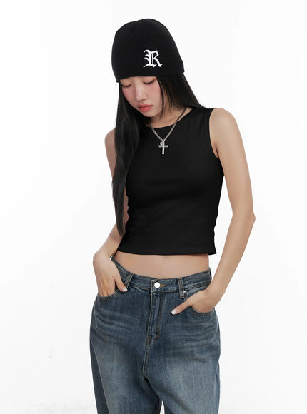 basic-ribbed-crop-tank-top-cn528 / Black