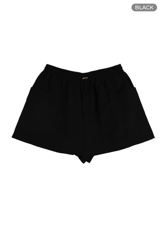 pocket-nylon-string-mini-skirt-of428 / Black