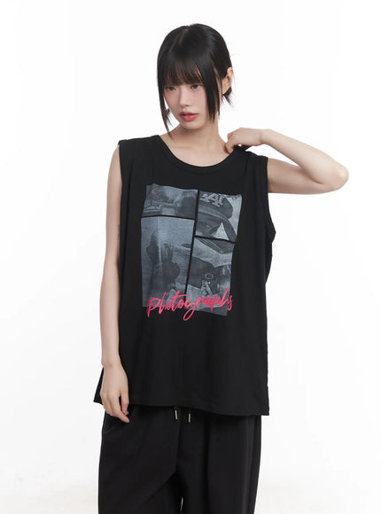 urban-graphic-oversized-tank-top-cu518 / Black