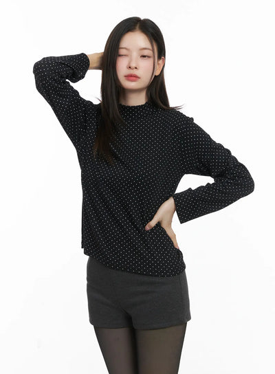 polka-dot-mock-neck-top-cj506 / Black