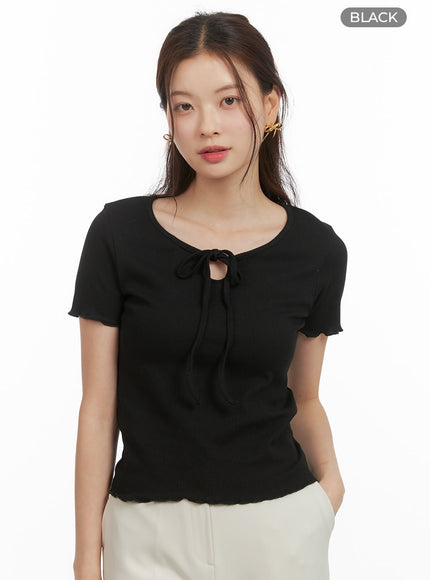 ruffle-hem-ribbon-top-oy417 / Black