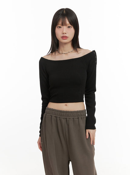 back-cut-out-off-shoulder-crop-top-cd430 / Black