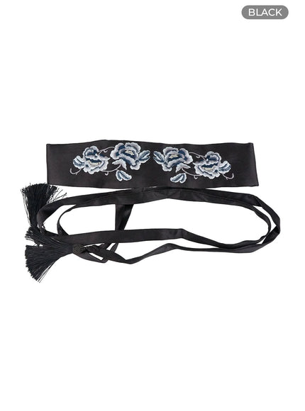 flower-embroidered-waist-belt-ou404 / Black