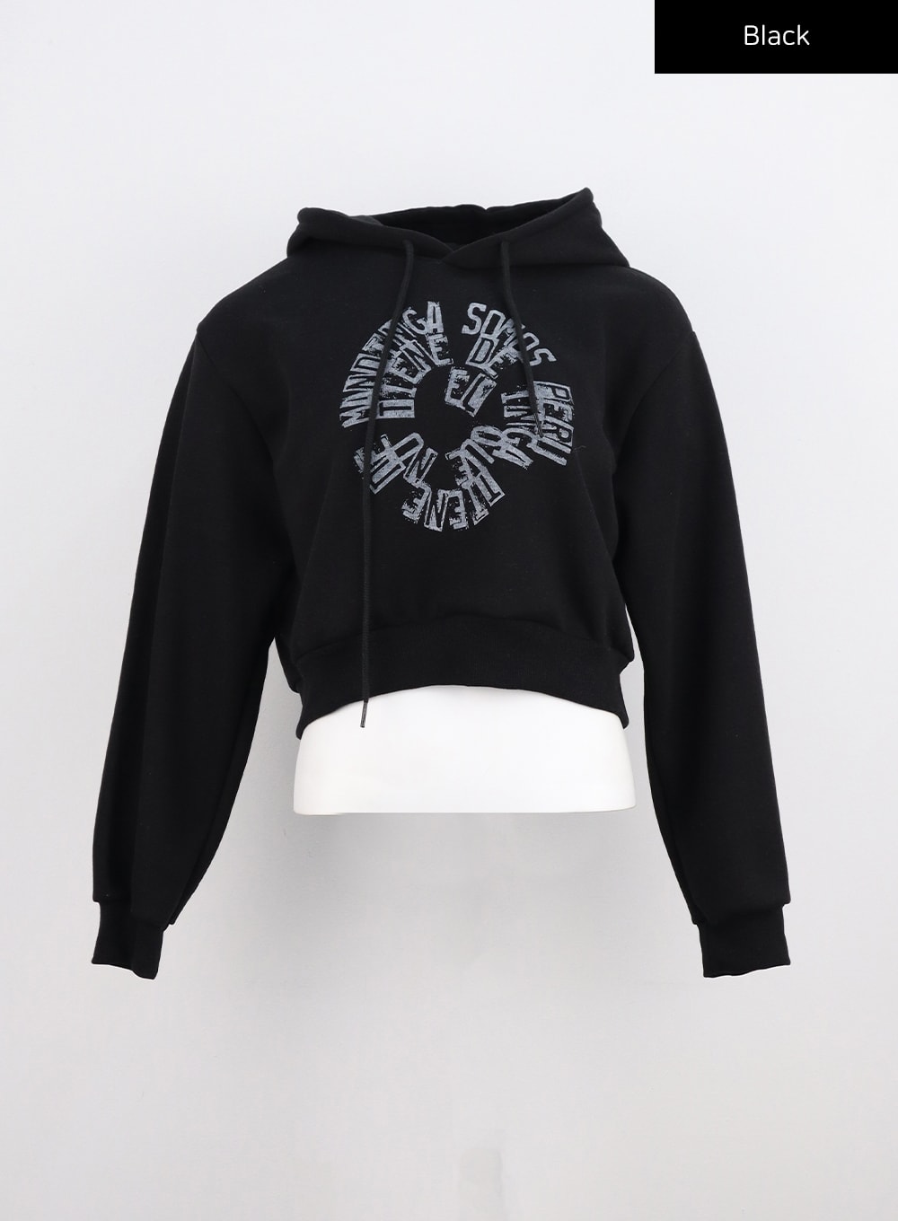fleeced-graphic-crop-hoodie-cn301 / Black