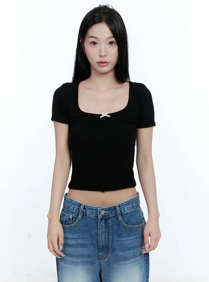 ribbed-u-neck-crop-tee-cl530 / Black