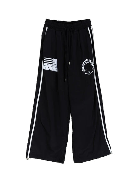 graphic-wide-leg-track-pants-cm511 / Black