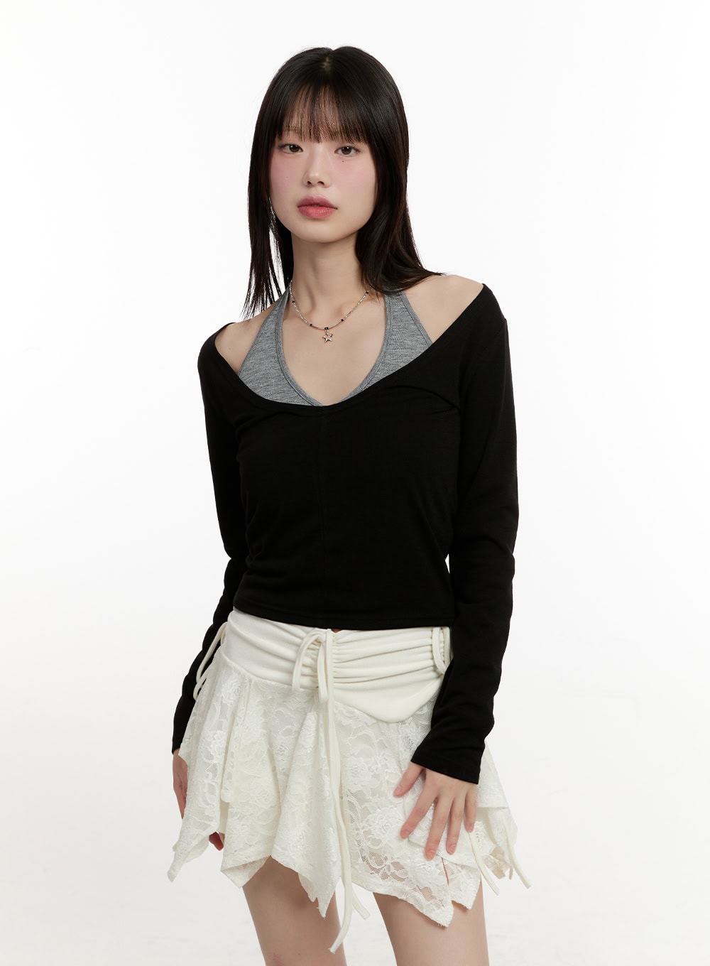 Layered Long-Sleeve Crop Tank Top Set CM513