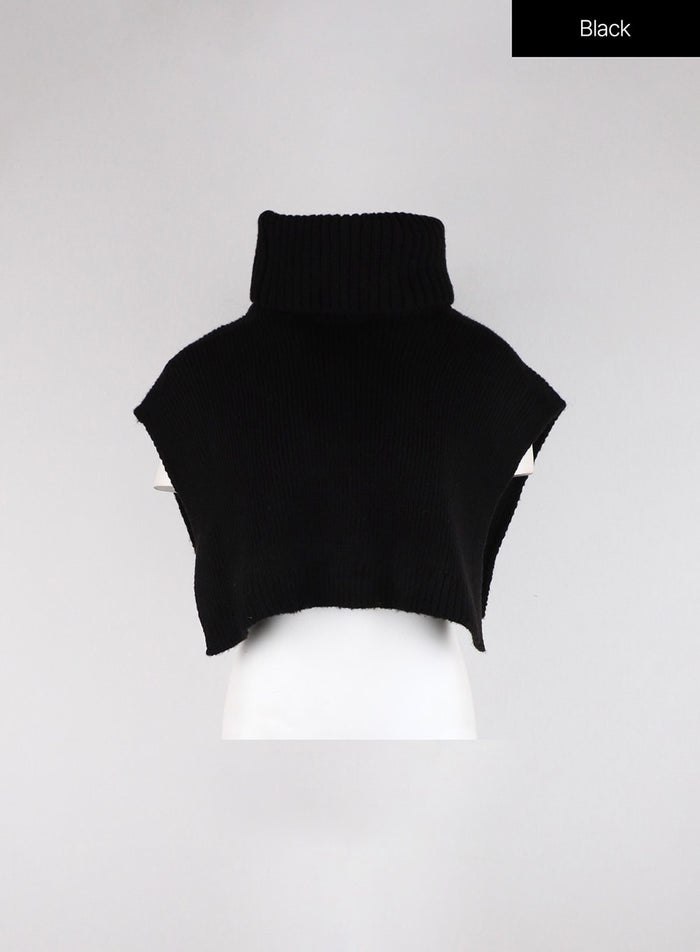 solid-turtleneck-crop-knit-vest-od326 / Black