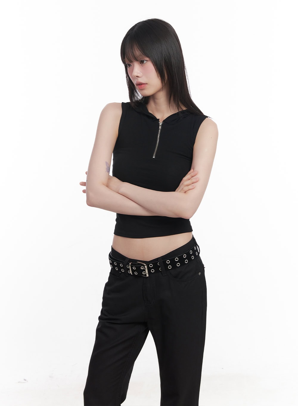 quarter-zip-sleeveless-hoodie-cu505 / Black