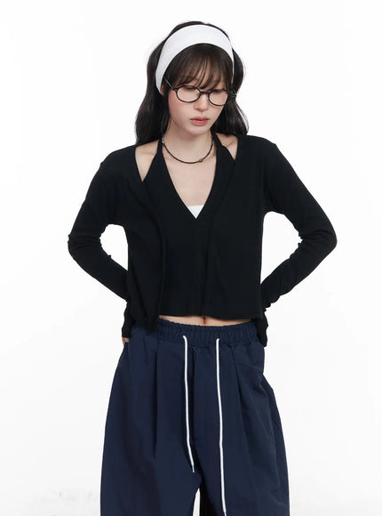 sleeveless-top-and-cardigan-set-cf523 / Black