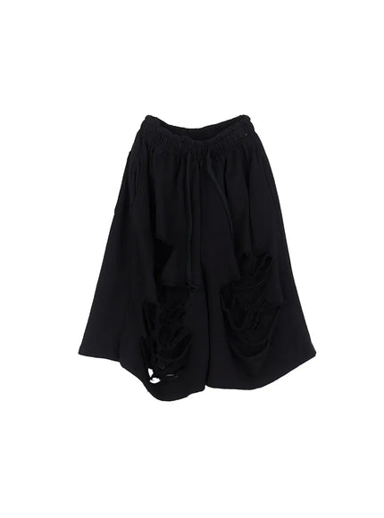 distressed-bermuda-sweatshorts-cl508 / Black