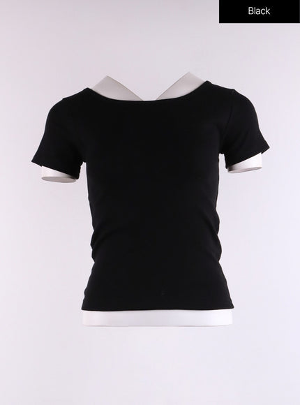 solid-round-neck-short-sleeve-tee-cf401 / Black